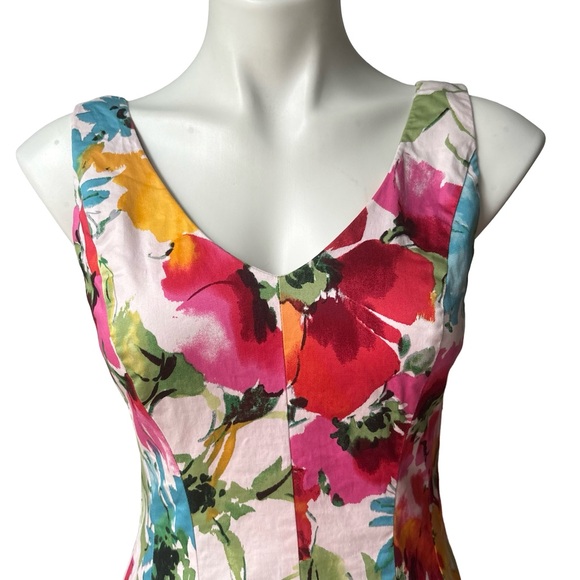 Lauren Ralph Lauren Fit & Flare Seamed V-Neck Floral Sleeveless Dress, Sz 8 - Picture 8 of 16